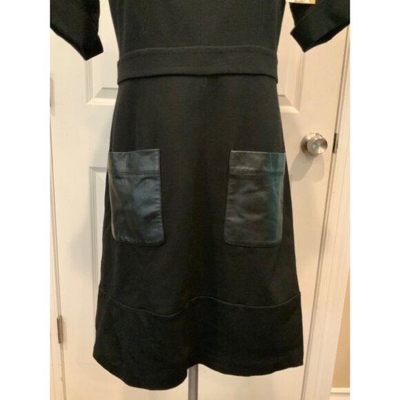Cynthia Steffe Black Shift Dress W/Faux Leather Pockets,  Size 8 - Picture 3 of 8